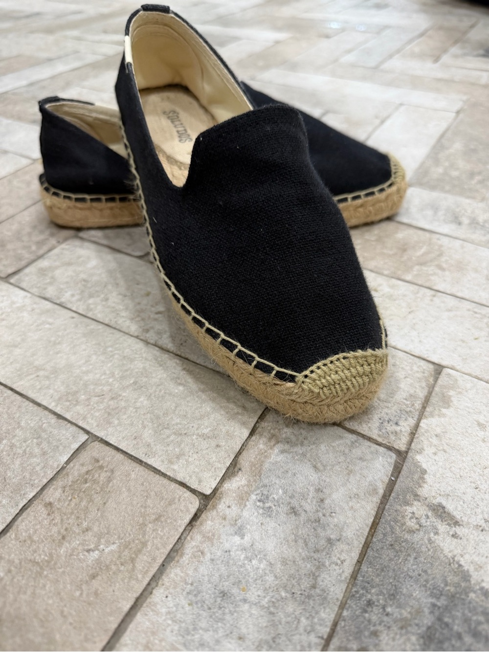 Saludos Black Canvas Espadrille Flats with Jute Trim